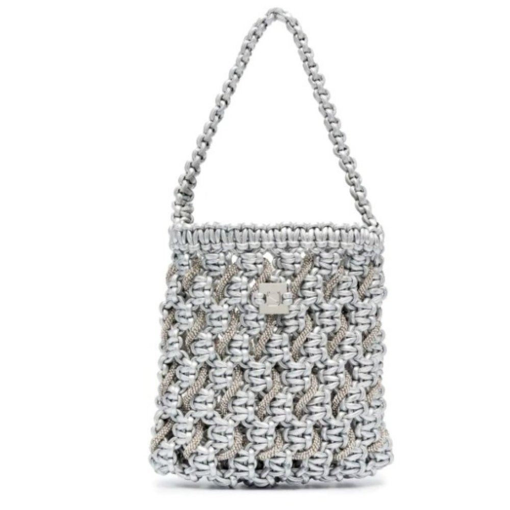 NWT Yuzefi Vegan Leather Silver Crystal Basket Tote